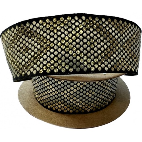 Taśma żakardowa - 35305 – czarno złota - 3,5cm