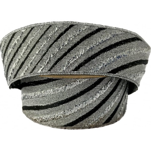 Taśma żakardowa - 35340 - czarno-srebrna - 3,5cm