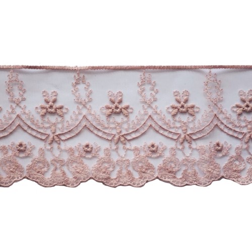 Koronka na tiulu - 5169 - brudny róż - 9cm