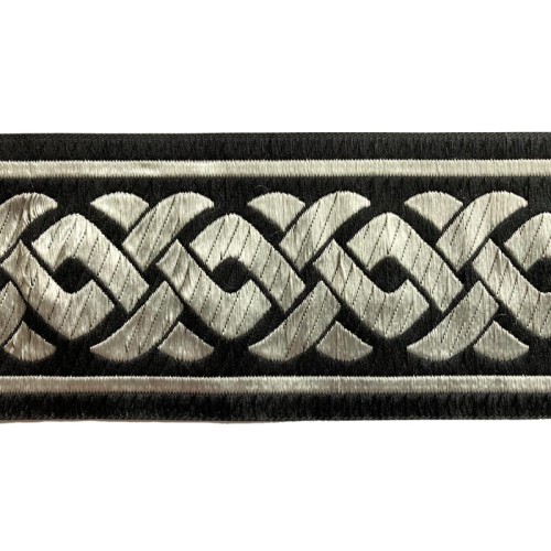 Taśma żakardowa - 70069 - czarno srebrna - 7 cm