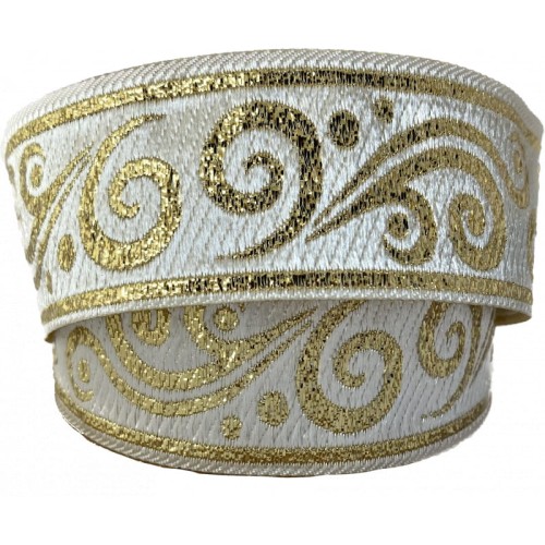 Taśma żakardowa - 35078 - biało-złota – 3,5cm