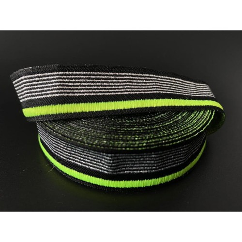 Taśma żakardowa - srebrno zielony-neon - 2cm