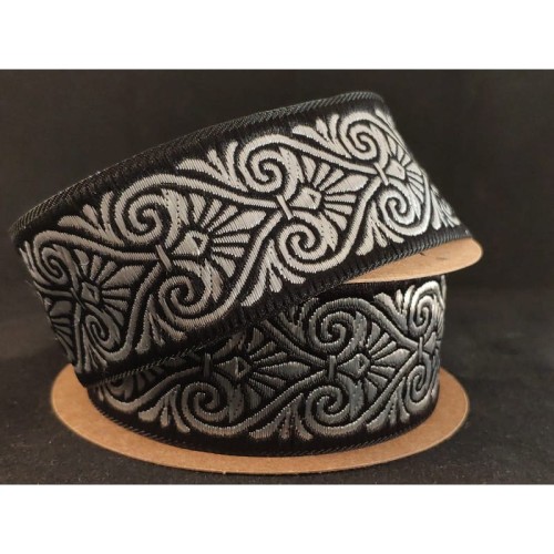 Taśma żakardowa - 35071 – czarno srebrna - 3,5cm