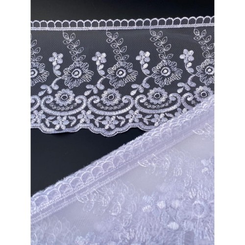 Koronka na tiulu - B0821 - biała - 13,5cm