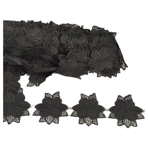 Gipiura aplikacja kwiaty - m594 - czarna, matowa - 5,5cm