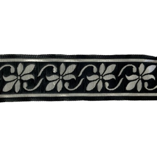 Taśma żakardowa - 35084 – czarno srebrna - 3,5cm