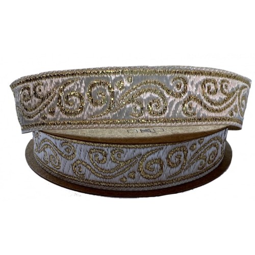 Taśma żakardowa - 16078 - biało-złota – 1,5cm