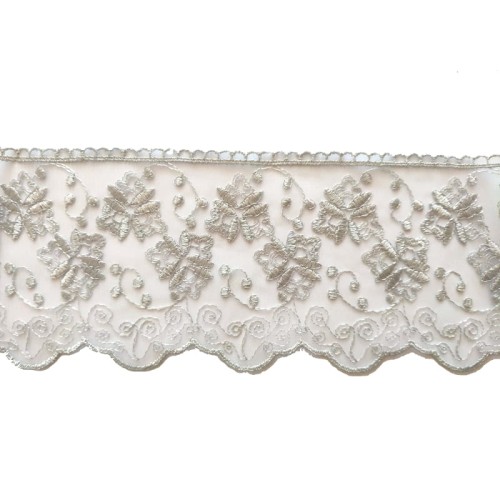 Koronka na tiulu - B0216 - szara - 10cm