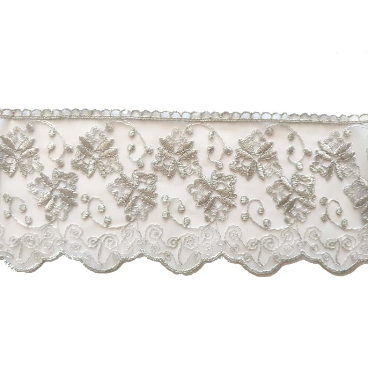 Koronka na tiulu - B0216 - szara - 10cm