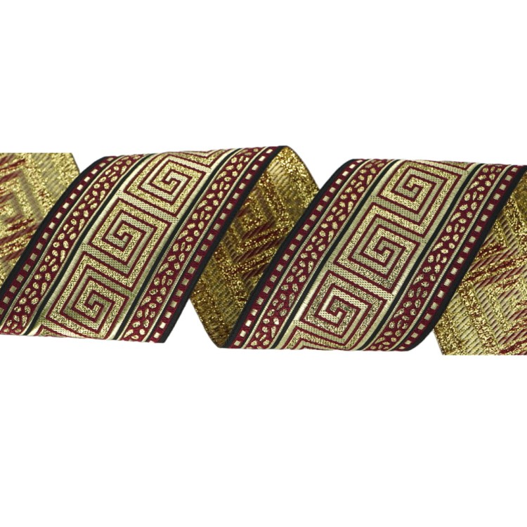Taśma żakardowa, taśma ozdobna - 70057 v2 - bordowo-złota - 7cm