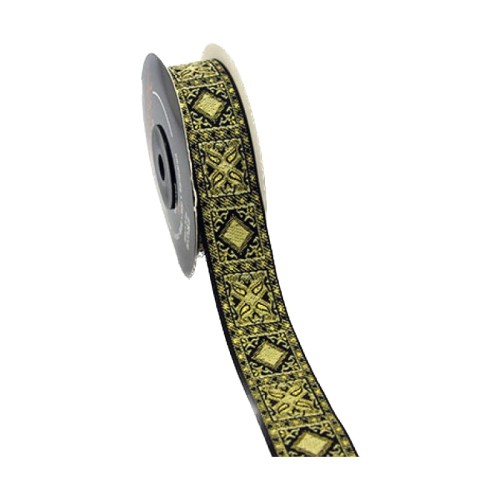 Taśma żakardowa - 25587 v5 czarna ze złotem - 2,5cm