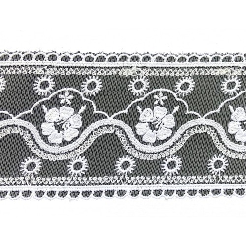Koronka na tiulu - 3102 - biała -8,5cm