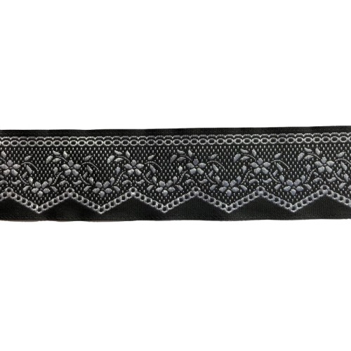Taśma żakardowa - 35710 - czarno srebrna - 3,5cm
