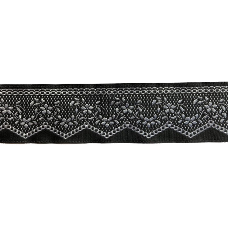 Taśma żakardowa - 35710 - czarno srebrna - 3,5cm