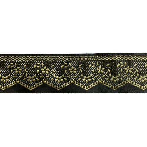 Taśma żakardowa - 35710 - czarno złota - 3,5cm