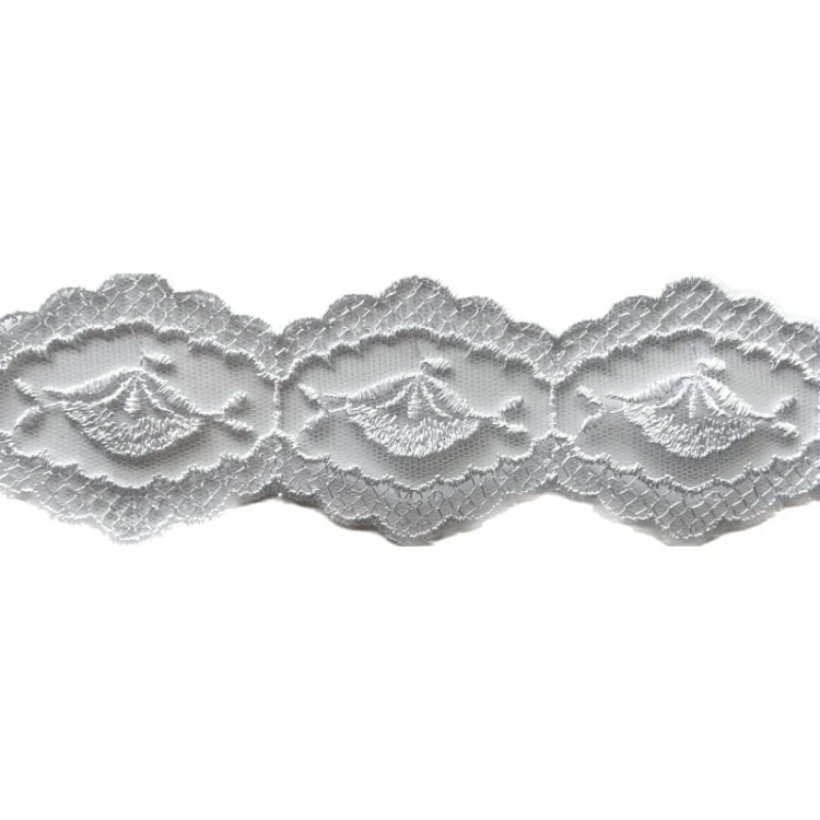 Koronka na tiulu - 8TB212A - biała - 5cm