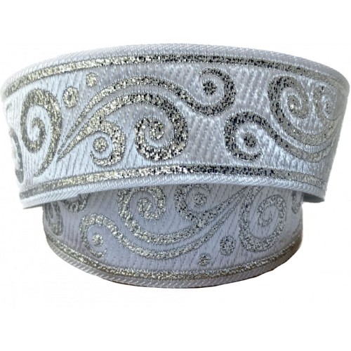 Taśma żakardowa - 35078 - biało-srebrna – 3,5cm
