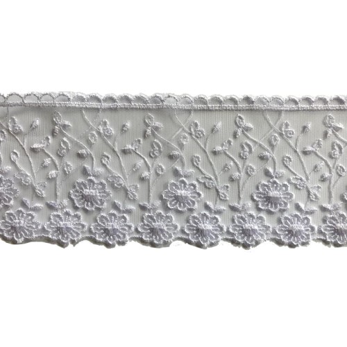 Koronka na tiulu - B0501 - biała - 8cm