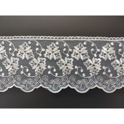 Koronka na tiulu - B0216 - szara - 10cm