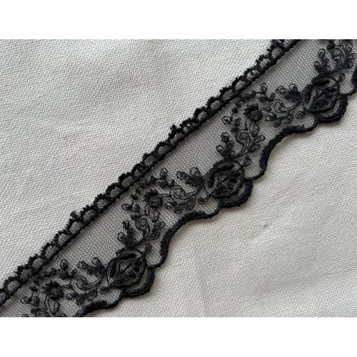 Koronka na tiulu - 8TB2002 - czarna - 4cm