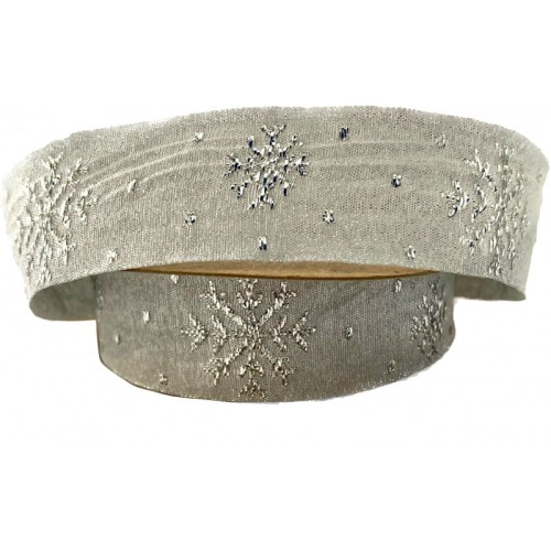 Taśma żakardowa bożonarodzeniowa - 22480 - metalizowana srebrna - 2,2cm