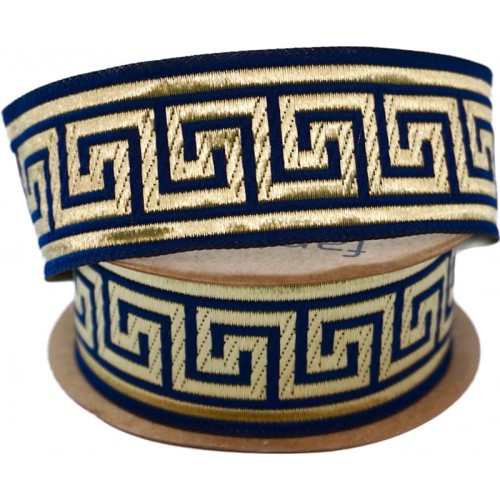 Taśma żakardowa - 35062 - niebiesko-złota - 3,5cm