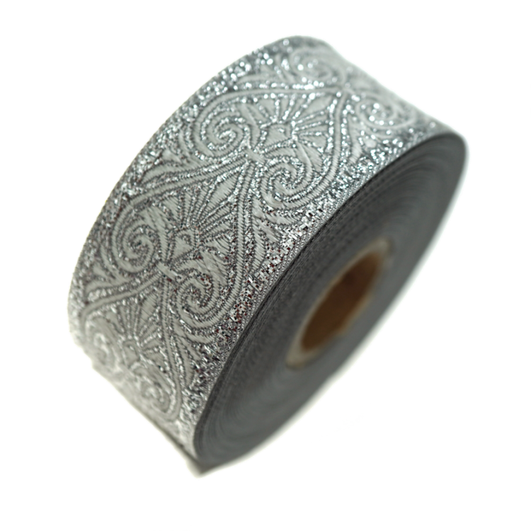 Taśma żakardowa - 35071 - metalizowana srebrna - 3,5cm