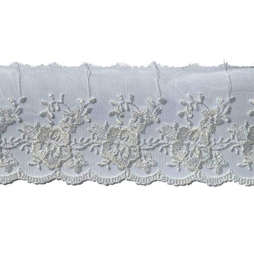 Koronka na tiulu - 0235 - kremowa - 9cm