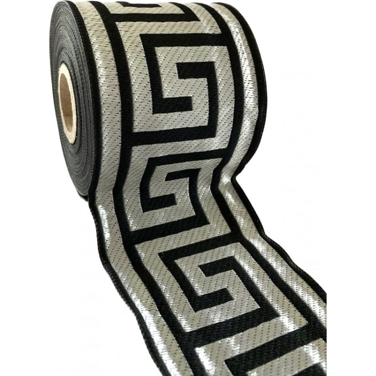 Taśma żakardowa - 70062 – czarno srebrna - 7cm
