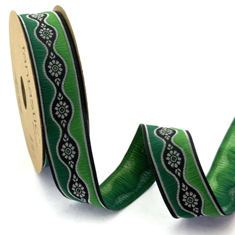 Taśma żakardowa - 25924 v2 - zielona- 2,5 cm