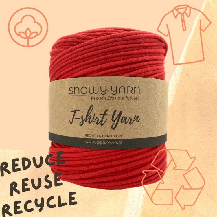 T-Shirt Yarn - przędza makaronowa, włóczka spaghetti - czerwona - 120 m