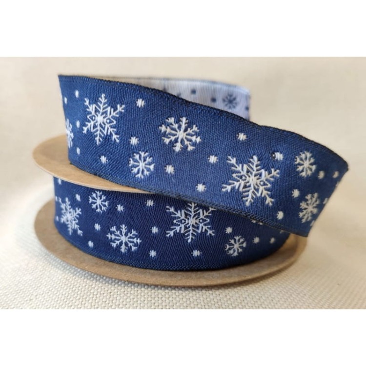 Taśma żakardowa bożonarodzeniowa - 22481 - niebieska - 2,2cm