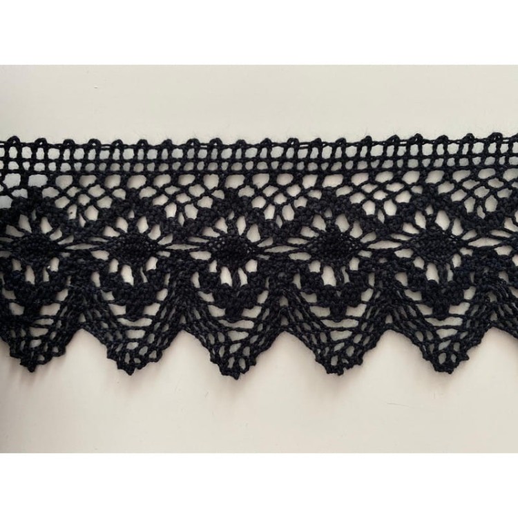 Koronka bawełniana 50 czarna, 6,5 cm