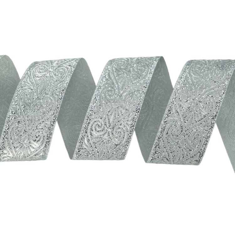 Taśma żakardowa - 35071 - metalizowana srebrna - 3,5cm