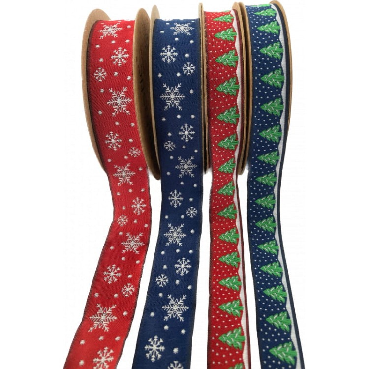 Taśma żakardowa bożonarodzeniowa - 22481 - niebieska - 2,2cm