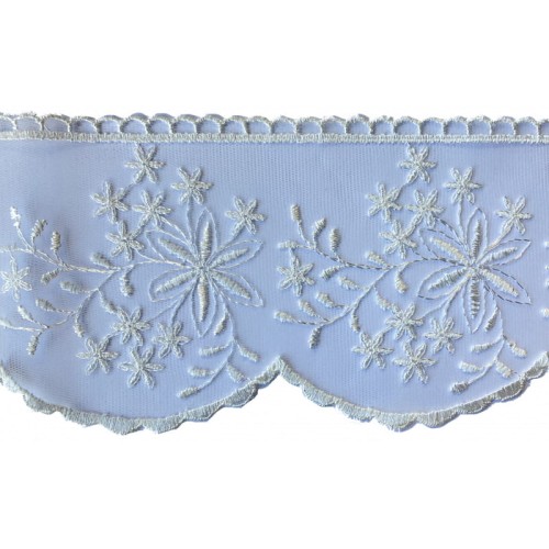 Koronka na tiulu, haft na tiulu - 12844 - kremowa - 9cm