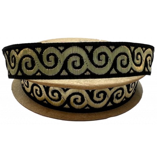 Taśma żakardowa - 16061 - czarno złota - 1,5cm