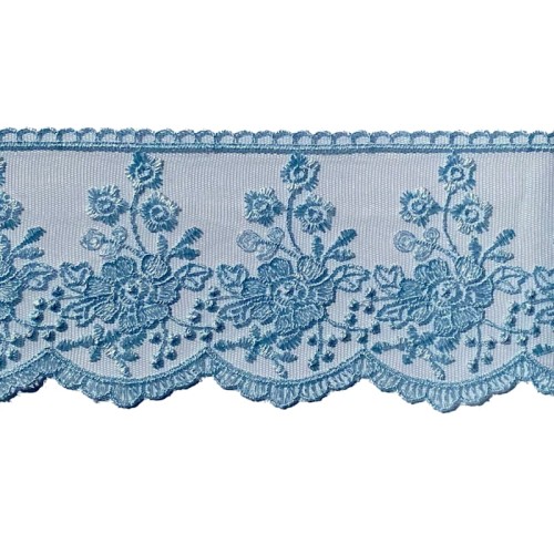 Promocja- Końcówka- 0,60 mb -Koronka na tiulu - B0822 - baby blue - 9cm