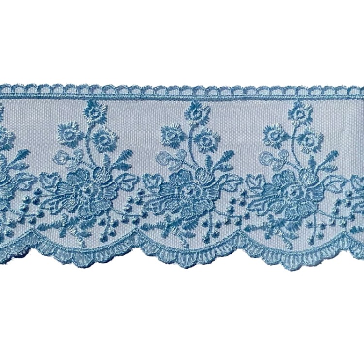 Promocja- Końcówka- 0,60 mb -Koronka na tiulu - B0822 - baby blue - 9cm