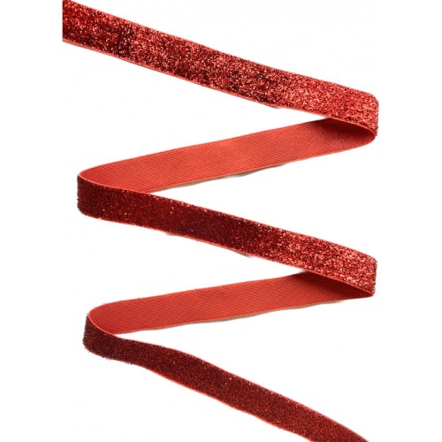 Taśma ozdobna połyskująca z lureksem T-25 - czerwona - 2cm