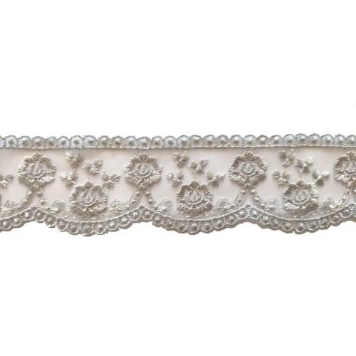 Koronka na tiulu - B0210 - szara - 4,5cm