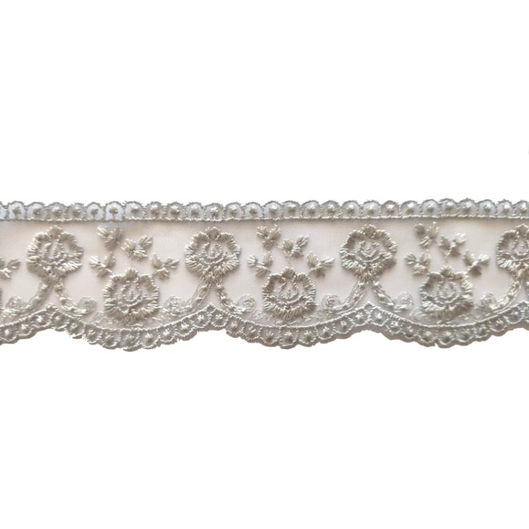 Koronka na tiulu - B0210 - szara - 4,5cm