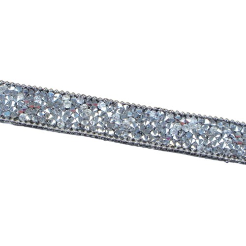 Taśma ozdobna - termo-przylepna ze srebrnymi kamieniami -1,5 cm