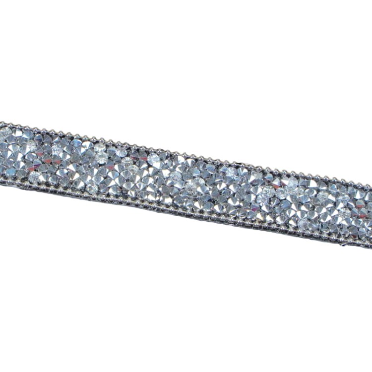 Taśma ozdobna - termo-przylepna ze srebrnymi kamieniami -1,5 cm