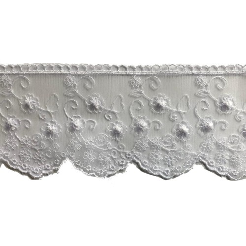 Koronka na tiulu - B0196A - biała - 8cm