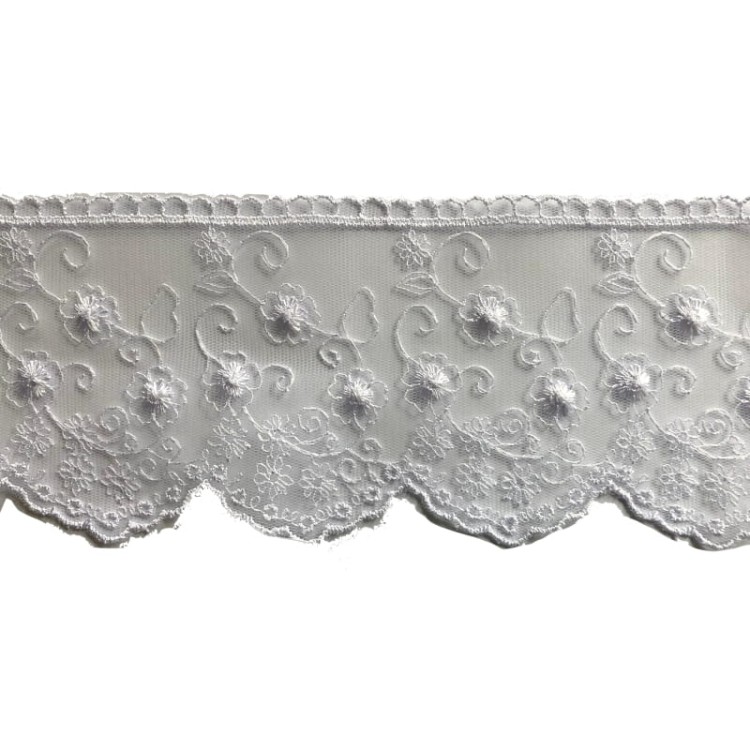 Koronka na tiulu - B0196A - biała - 8cm