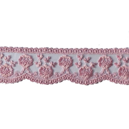 Koronka na tiulu - B0210 - różowa - 4,5cm