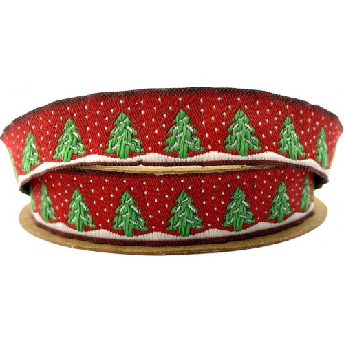 Taśma żakardowa bożonarodzeniowa - 16482 - czerwona - 1.6cm
