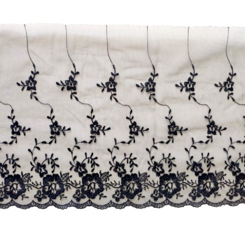 Koronka na tiulu - 0235a - czarna - 22cm