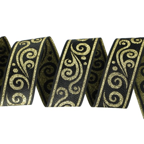 Taśma żakardowa - 35078 - czarno-złota – 3,5cm